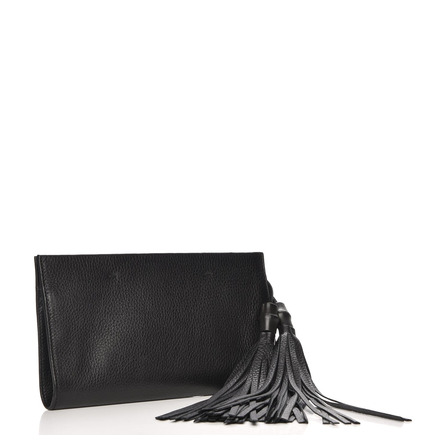Pebbled Calfskin Broadway Bamboo Tassel Clutch Black