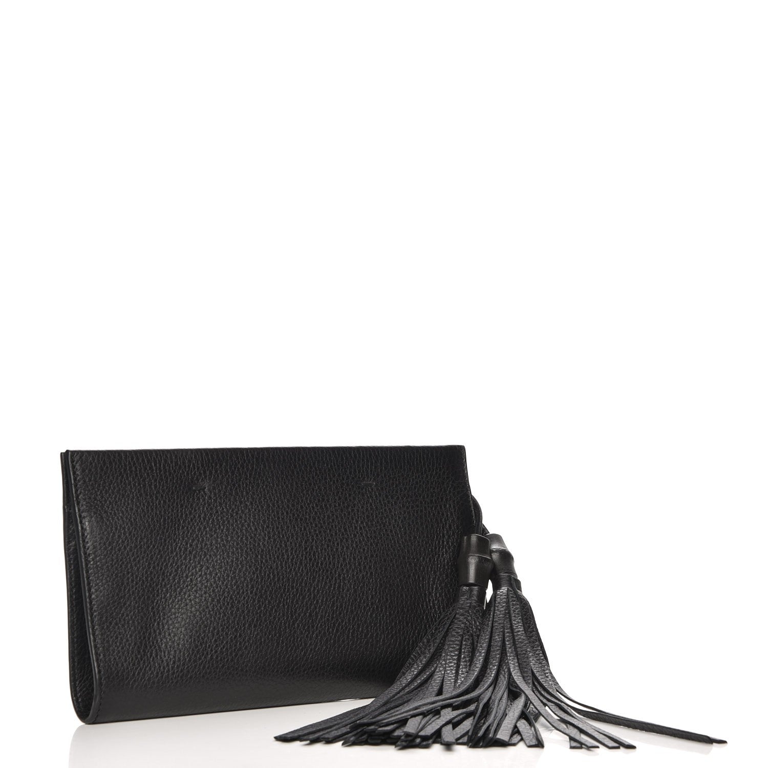 Gucci Pebbled Calfskin Broadway Bamboo Tassel Clutch Black 3 of 8