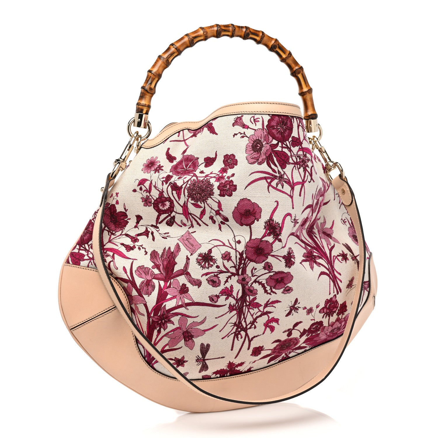Gucci Canvas Floral Flora Peggy Bamboo Top Handle Hobo 2 of 12