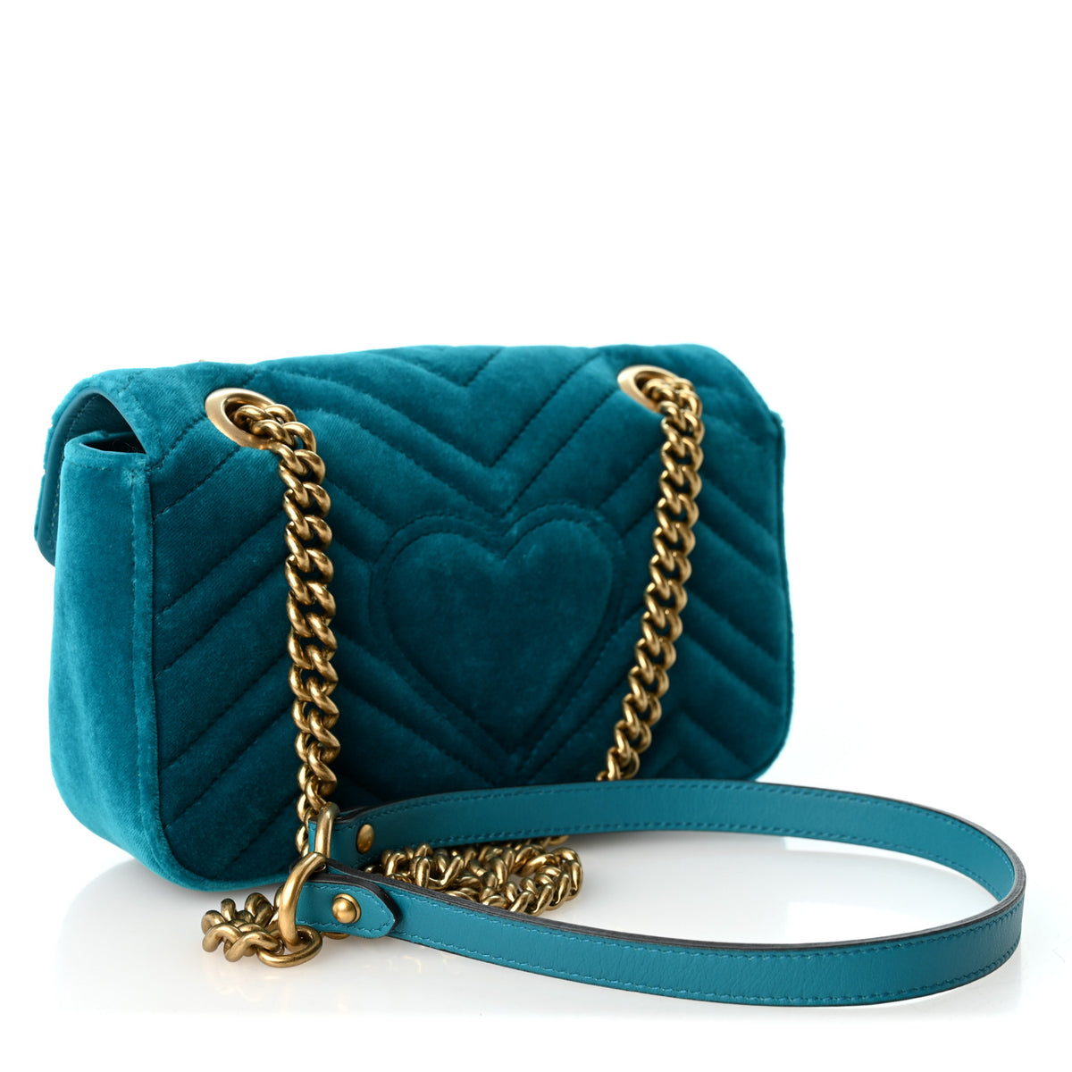 Gucci Velvet Matelasse Mini GG Marmont Shoulder Bag Pavone Cyan 3 of 10