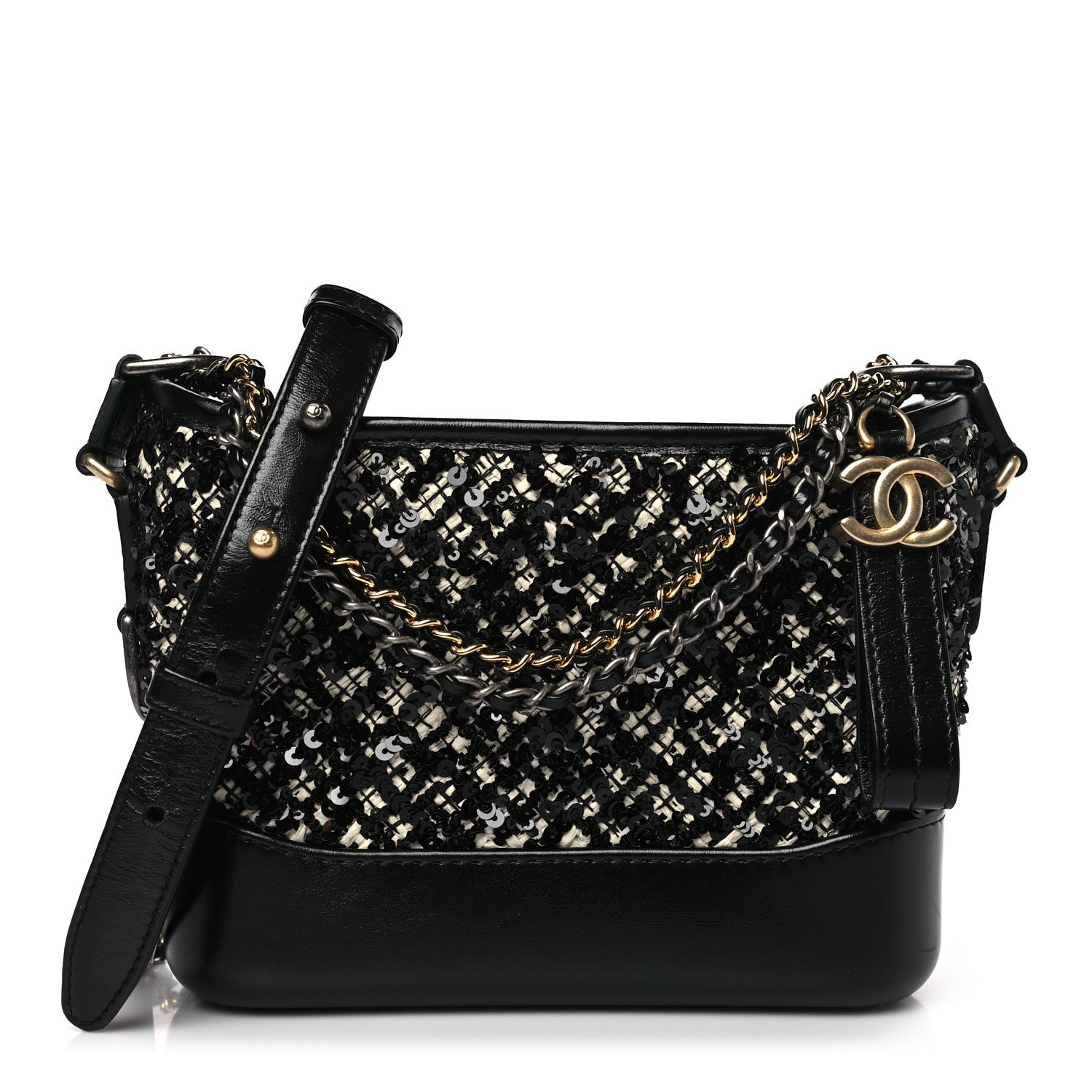 Chanel Tweed Sequin Calfskin Small Gabrielle Hobo Beige Black 1 of 9