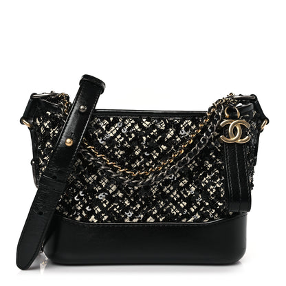Chanel Tweed Sequin Calfskin Small Gabrielle Hobo Beige Black 1 of 9
