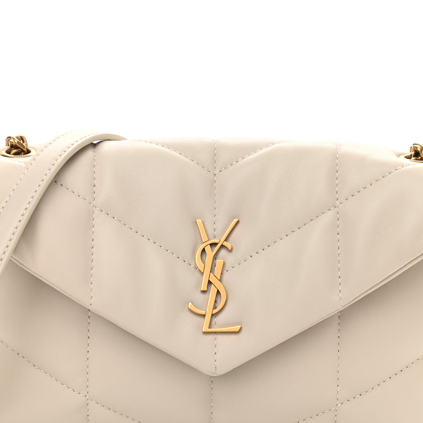 Lambskin Quilted Toy Loulou Puffer Monogram Chain Satchel Blanc Vintage