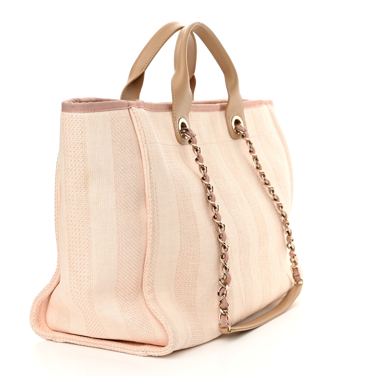Mixed Fibers Calfskin Striped Medium Deauville Tote Light Pink