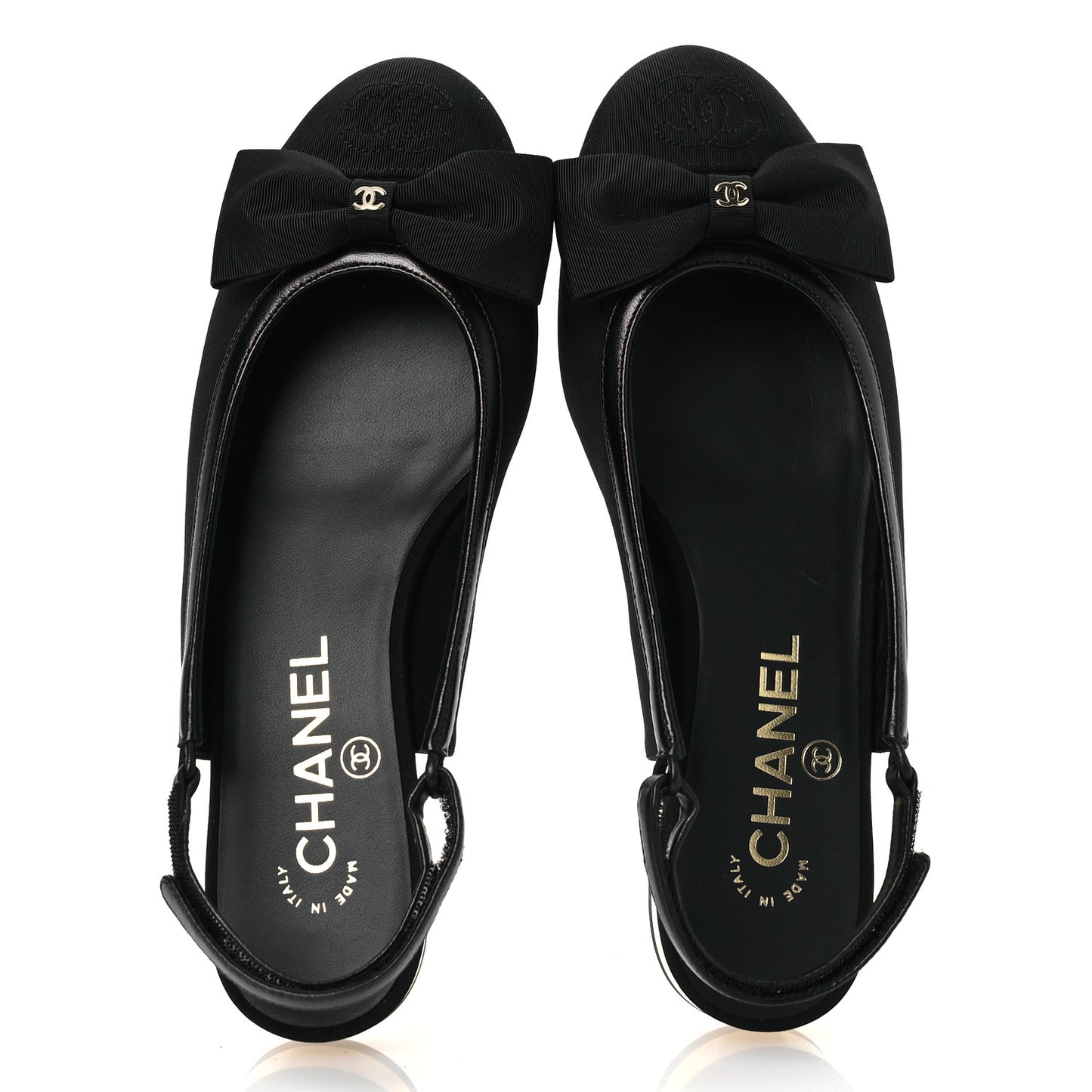 Lambskin Grosgrain Bow Cap Toe CC Slingback Flats 36 Black