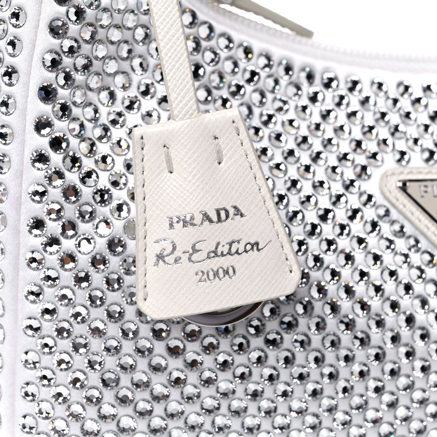 Satin Crystal Mini Re-Edition 2000 Bag White