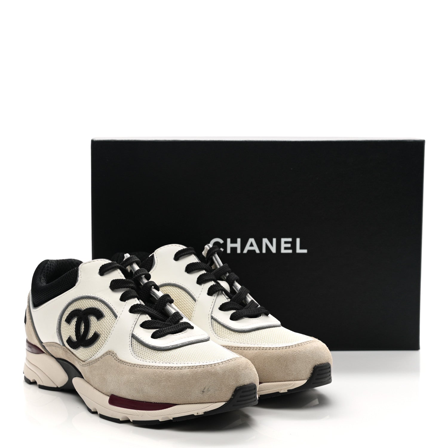 Chanel Mesh Suede Calfskin Womens CC Sneakers 39 White Ivory Dark Beige 8 of 8