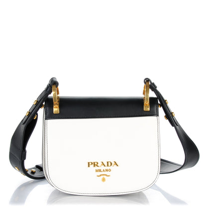 Prada City Calf Pionniere Saddle Bag Black White 1 of 6