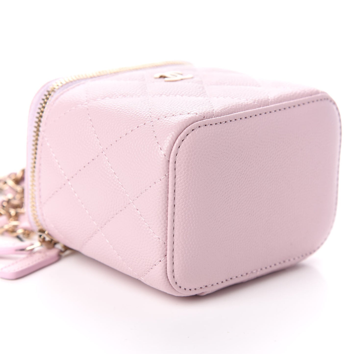 Caviar Quilted Mini Vanity Case With Chain Light Pink