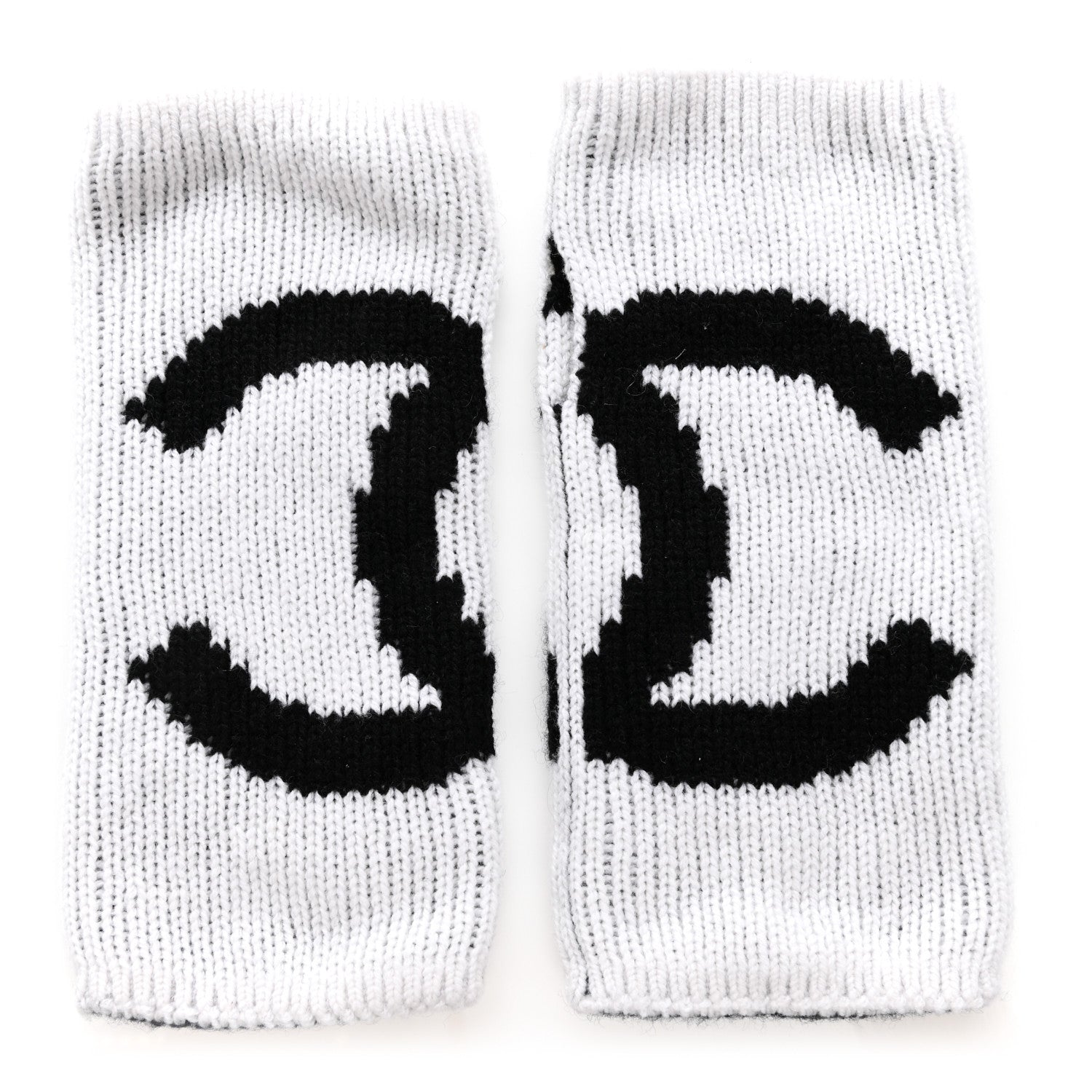 Chanel Cashmere CC Fingerless Gloves White Black 1 of 4