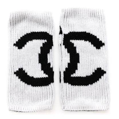Chanel Cashmere CC Fingerless Gloves White Black 1 of 4