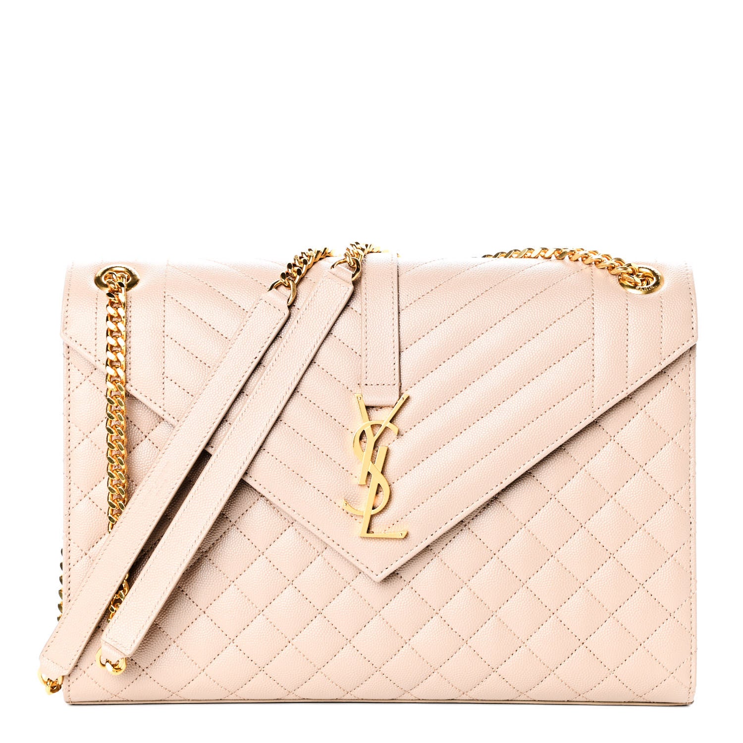 Saint Laurent Grain De Poudre Mixed Matelasse Large Triquilt Monogram Satchel Nude Powder 1 of 9