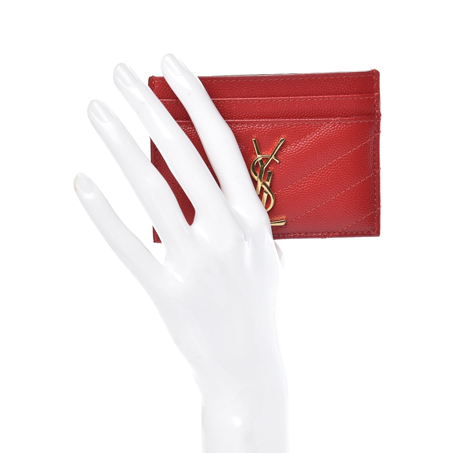 Grain De Poudre Matelasse Chevron Monogram Credit Card Case New Red