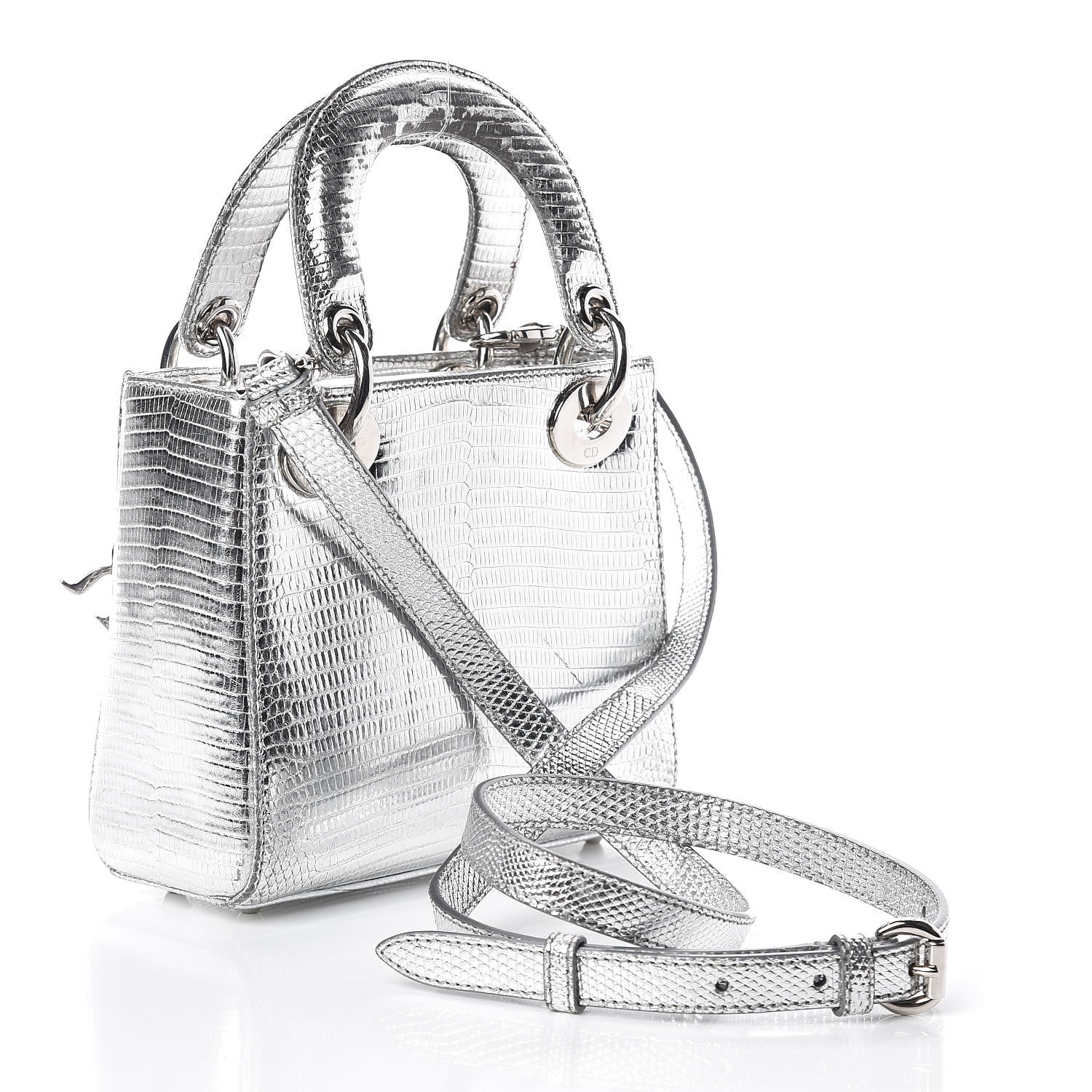 Christian Dior Metallic Lizard Mini Lady Dior Silver 3 of 17