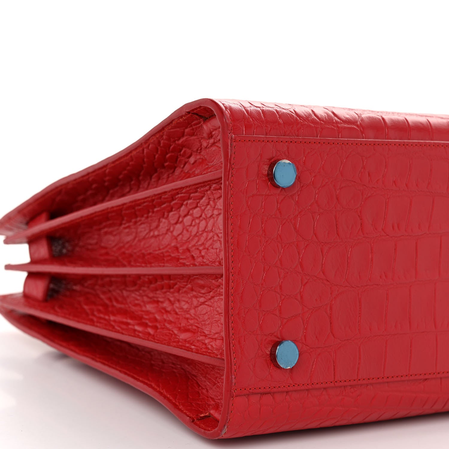 Saint Laurent Calfskin Crocodile Embossed Small Sac De Jour Red 9 of 10