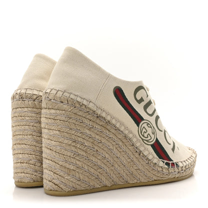 Gucci Canvas Logo Espadrille Wedge Sneakers 35 White 5 of 9