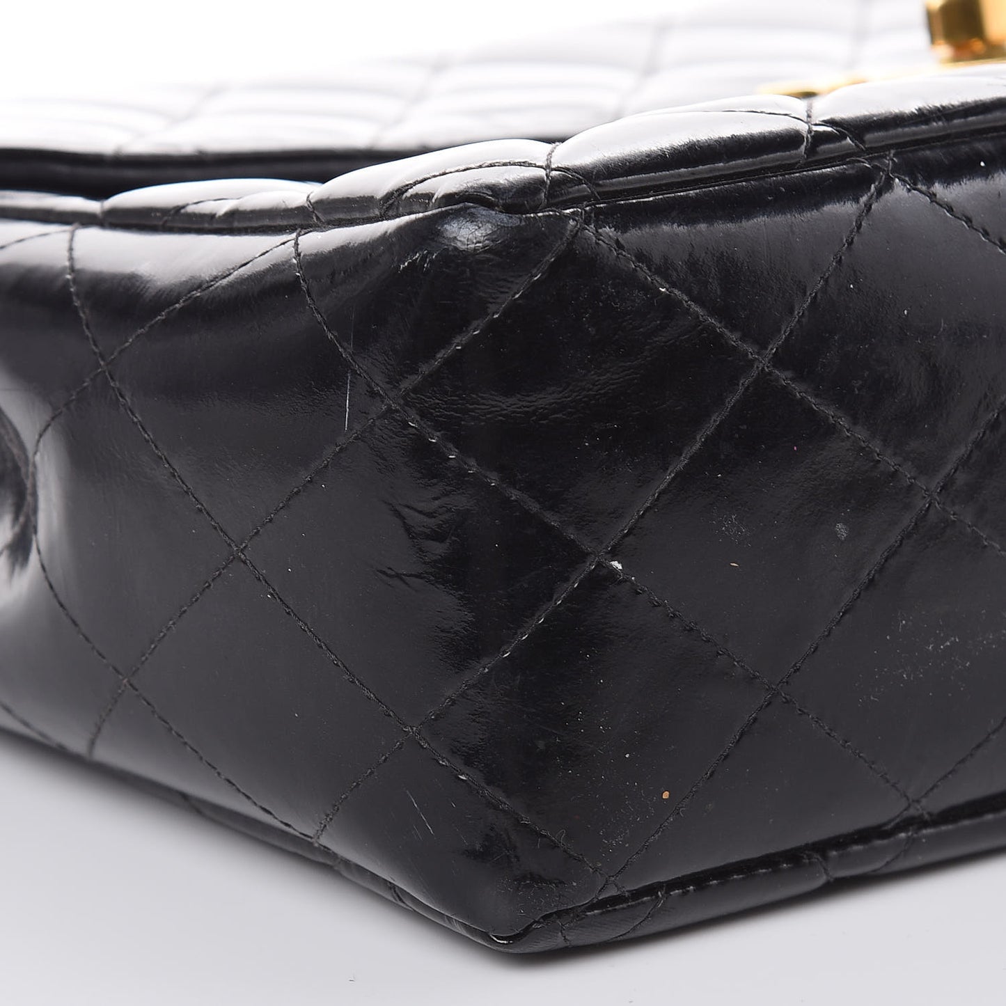 Patent Quilted Jumbo Single Flap Black