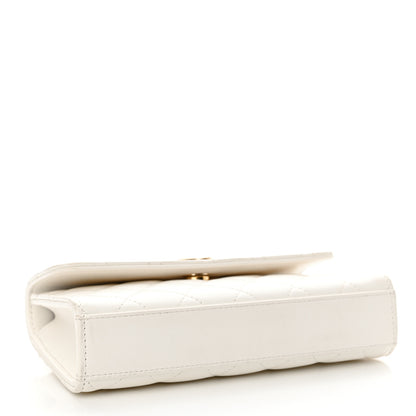 Chanel Lambskin Pearl Crystal Quilted Pearly Girl Handle Flap Phone Holder With Chain White 4 of 11