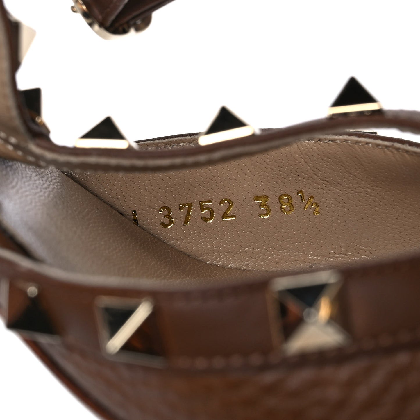 Pebbled Calfskin Rockstud Ankle Strap 65mm Pumps 38.5 Cuoio