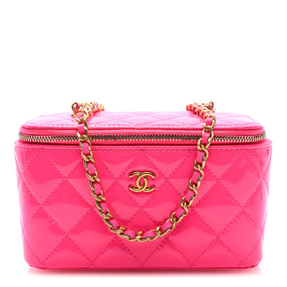 Chanel Patent Quilted Pearl Crush Small Vanity Case With Chain Neon Pink 1 of 10