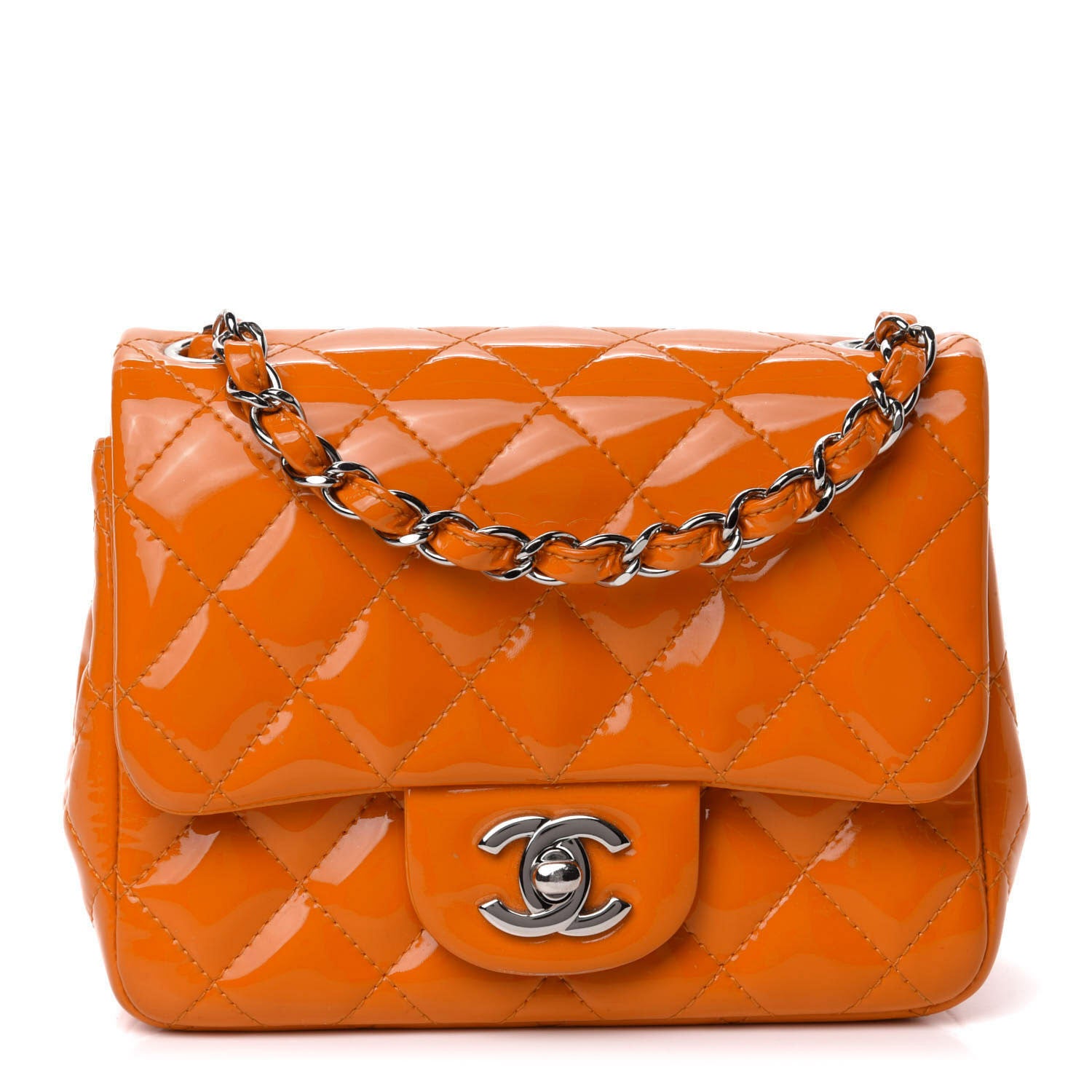 Chanel Patent Quilted Mini Square Flap Orange 1 of 12