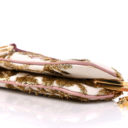 Christian Dior Satin Embroidered Mini Frame Saddle White Gold Pink 9 of 9