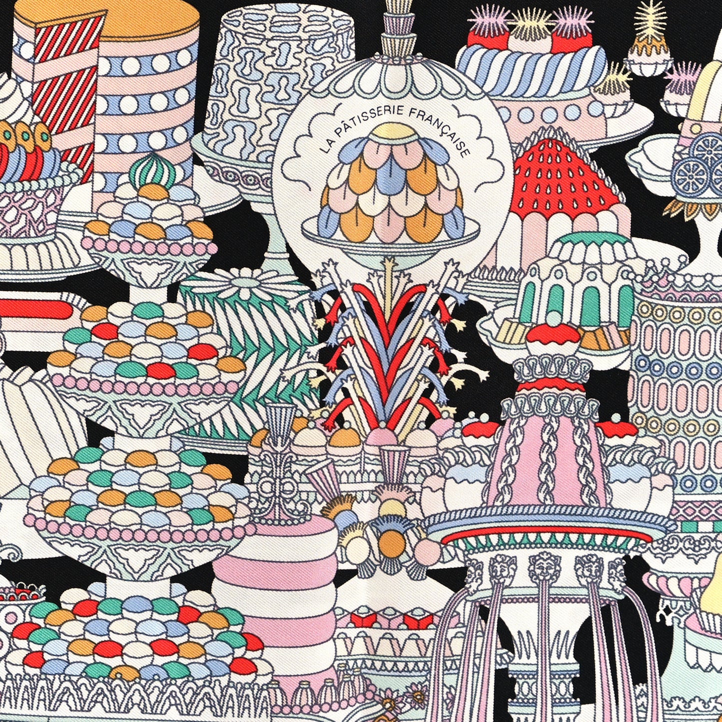 Silk La Patisserie Francaise Scarf 90 Black Menthol Multicolor