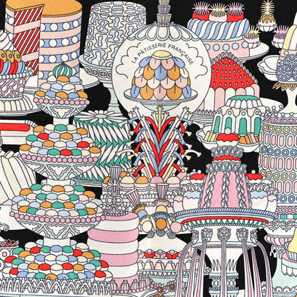 Hermes Silk La Patisserie Francaise Scarf 90 Black Menthol Multicolor 5 of 5