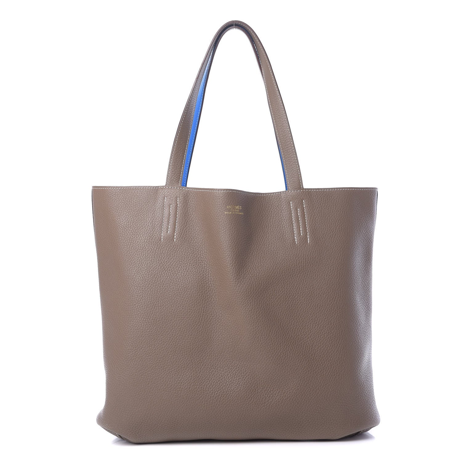 Hermes Taurillon Clemence Double Sens 45 Reversible Tote Bleu Hydra Etoupe 1 of 19