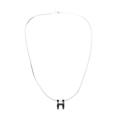 Hermes Lacquered Palladium Pop H Pendant Necklace Black 3 of 6