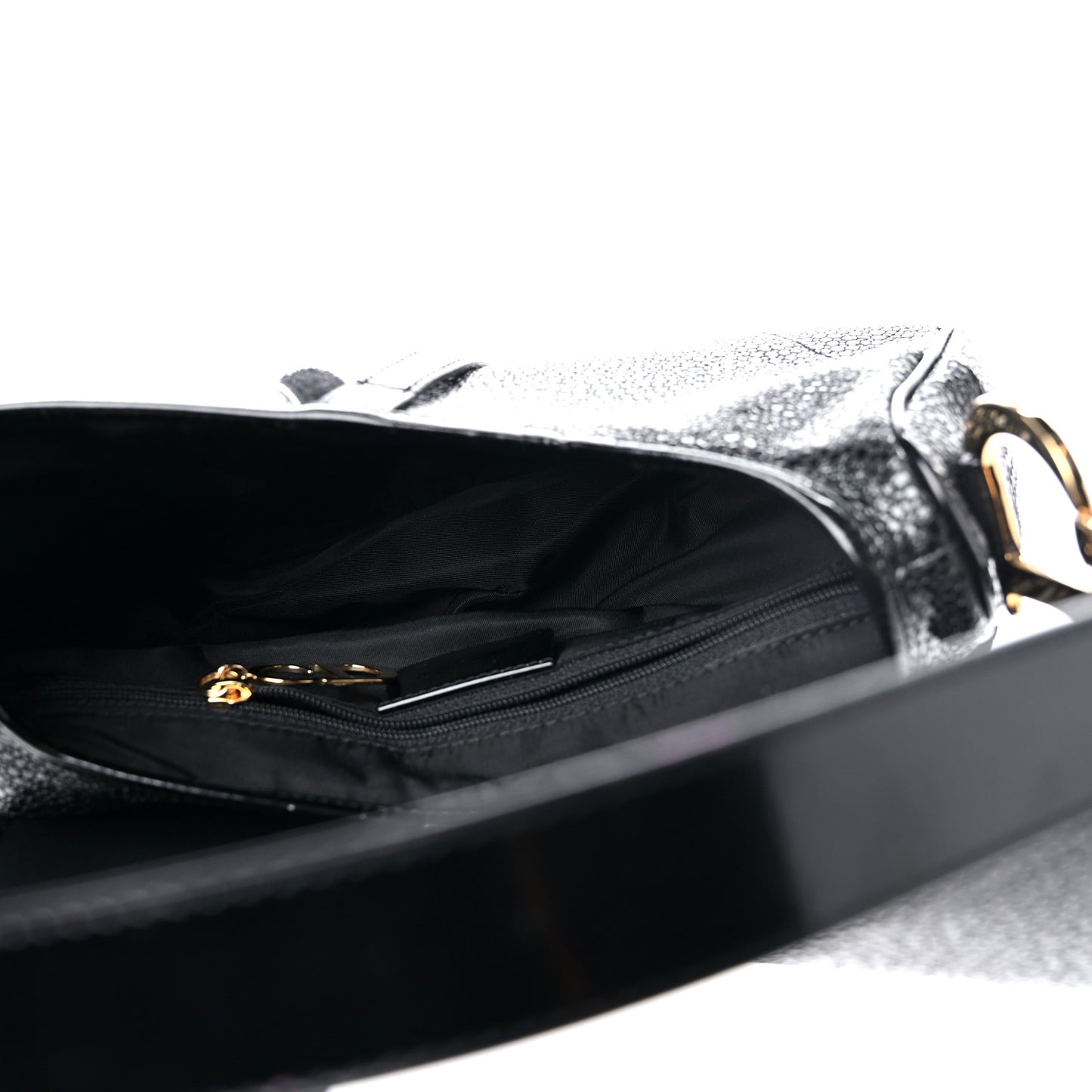 Calfskin Stingray Embossed Double Saddle Bag Black