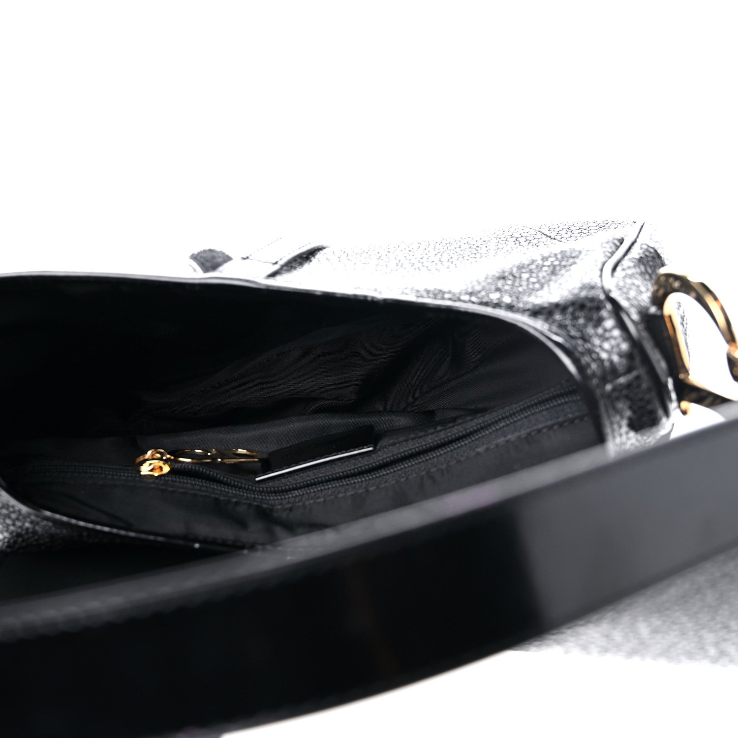 Christian Dior Calfskin Stingray Embossed Double Saddle Bag Black 4 of 10