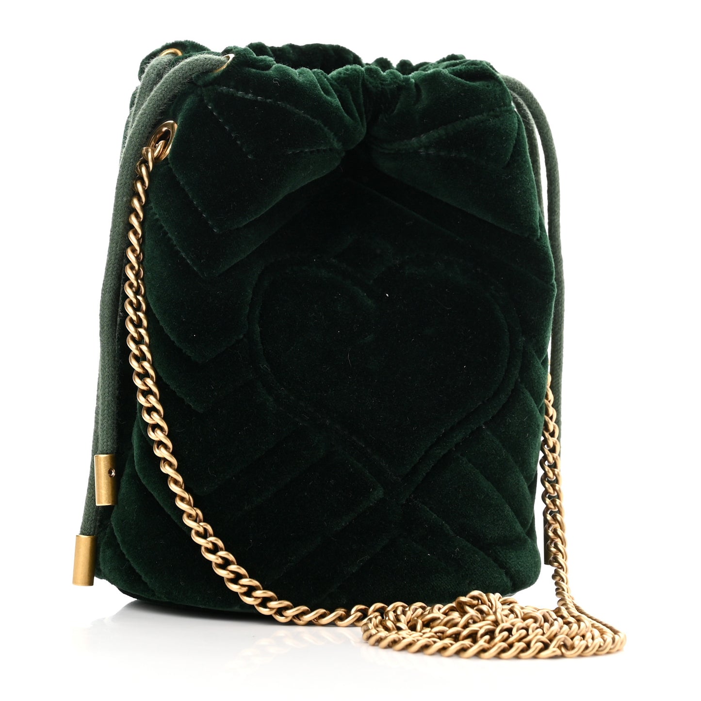 Velvet Matelasse Mini GG Marmont 2.0 Bucket Bag Dark Green