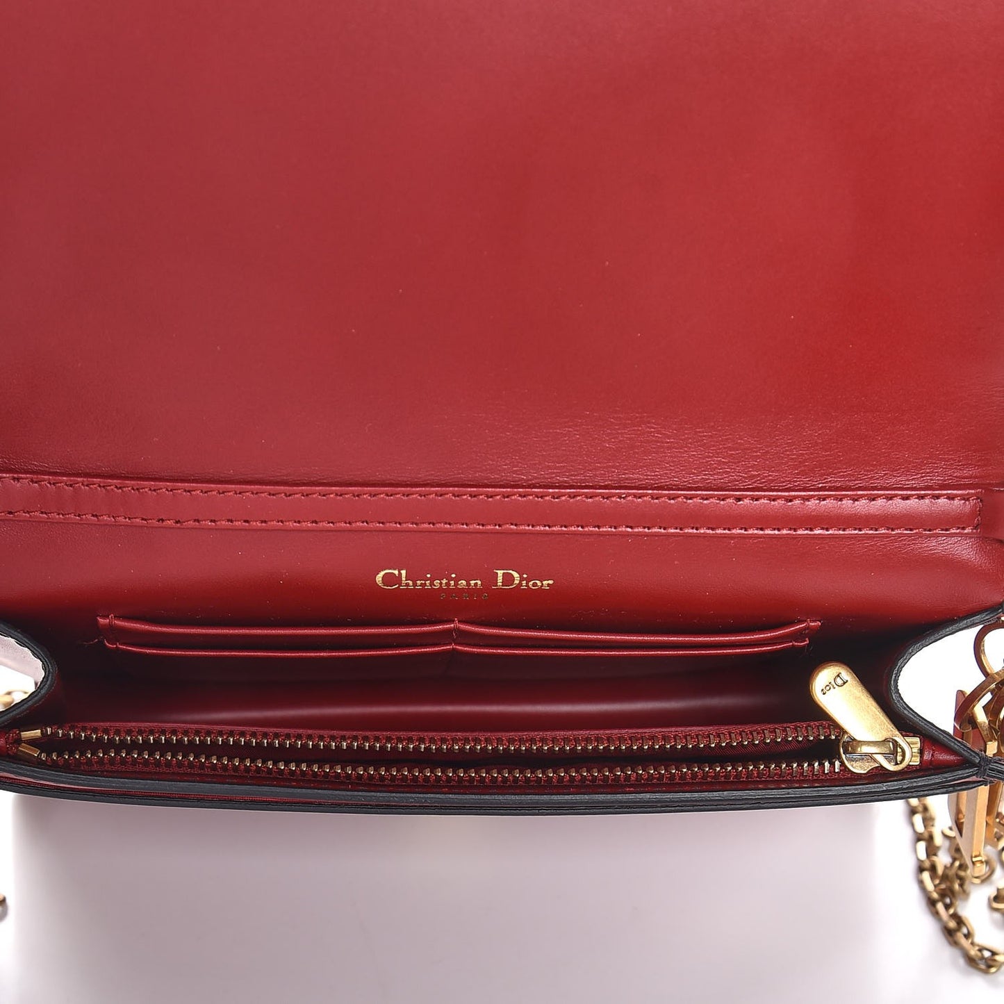 Calfskin Cannage Studded Lady Dior Wallet on Chain Deep Red