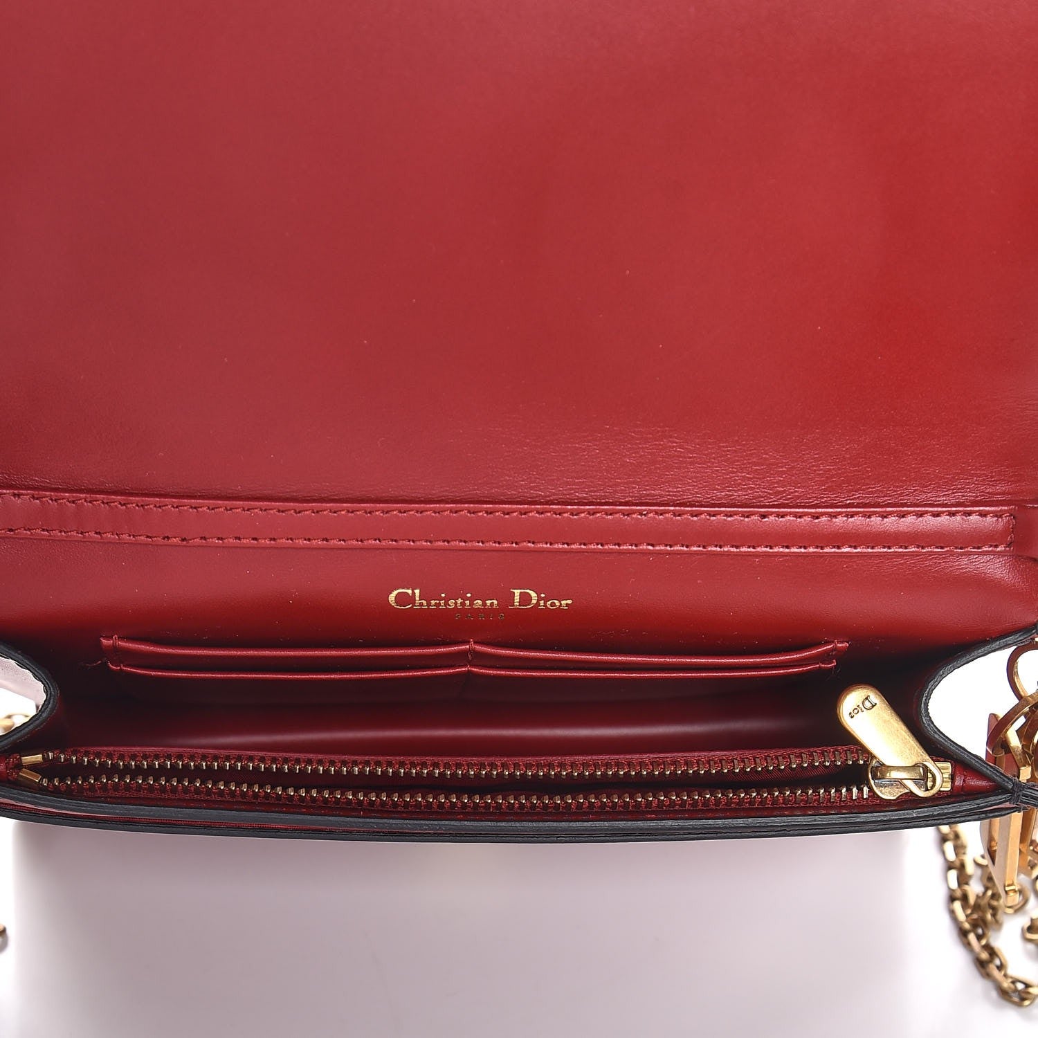 Christian Dior Calfskin Cannage Studded Lady Dior Wallet on Chain Deep Red 5 of 9