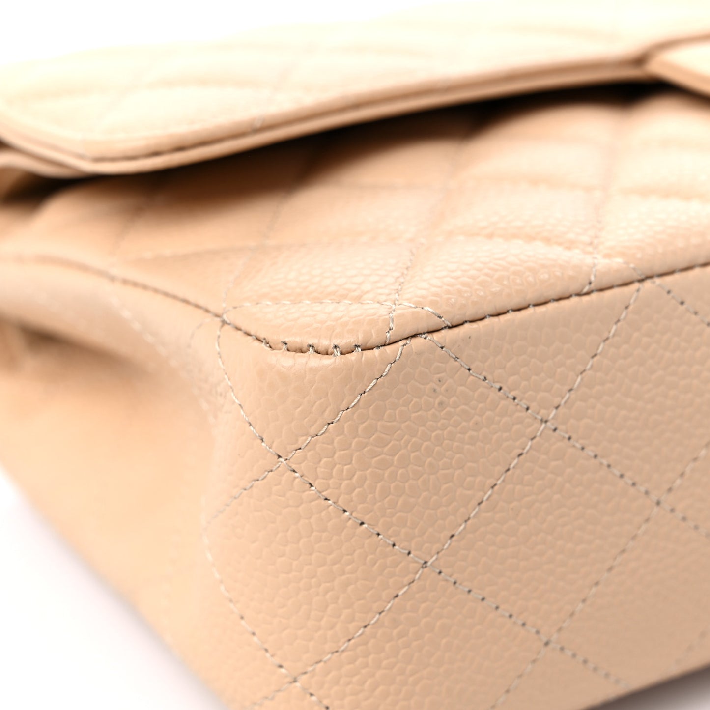 Caviar Quilted Medium Double Flap Beige