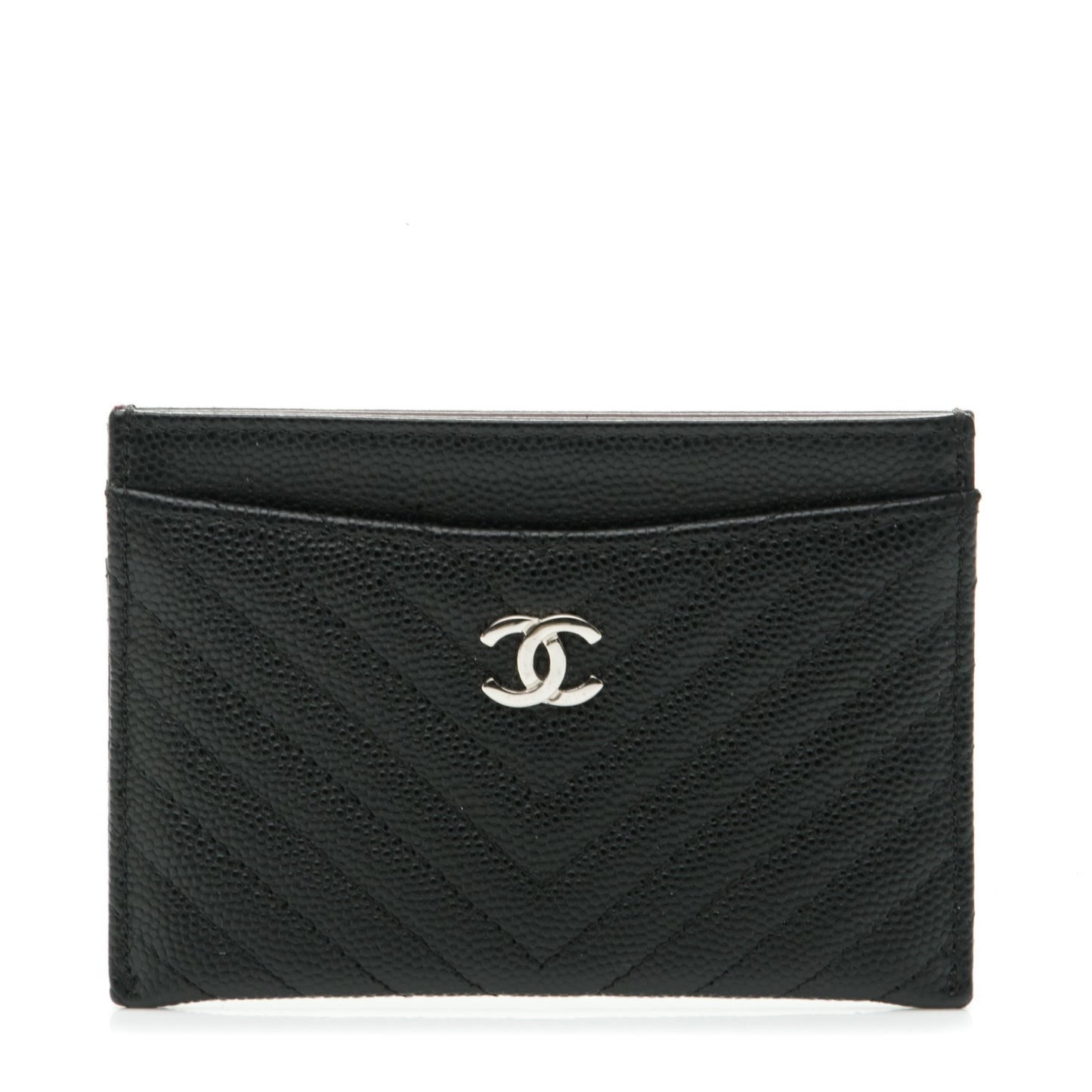 Caviar Chevron Quilted Card Holder Black