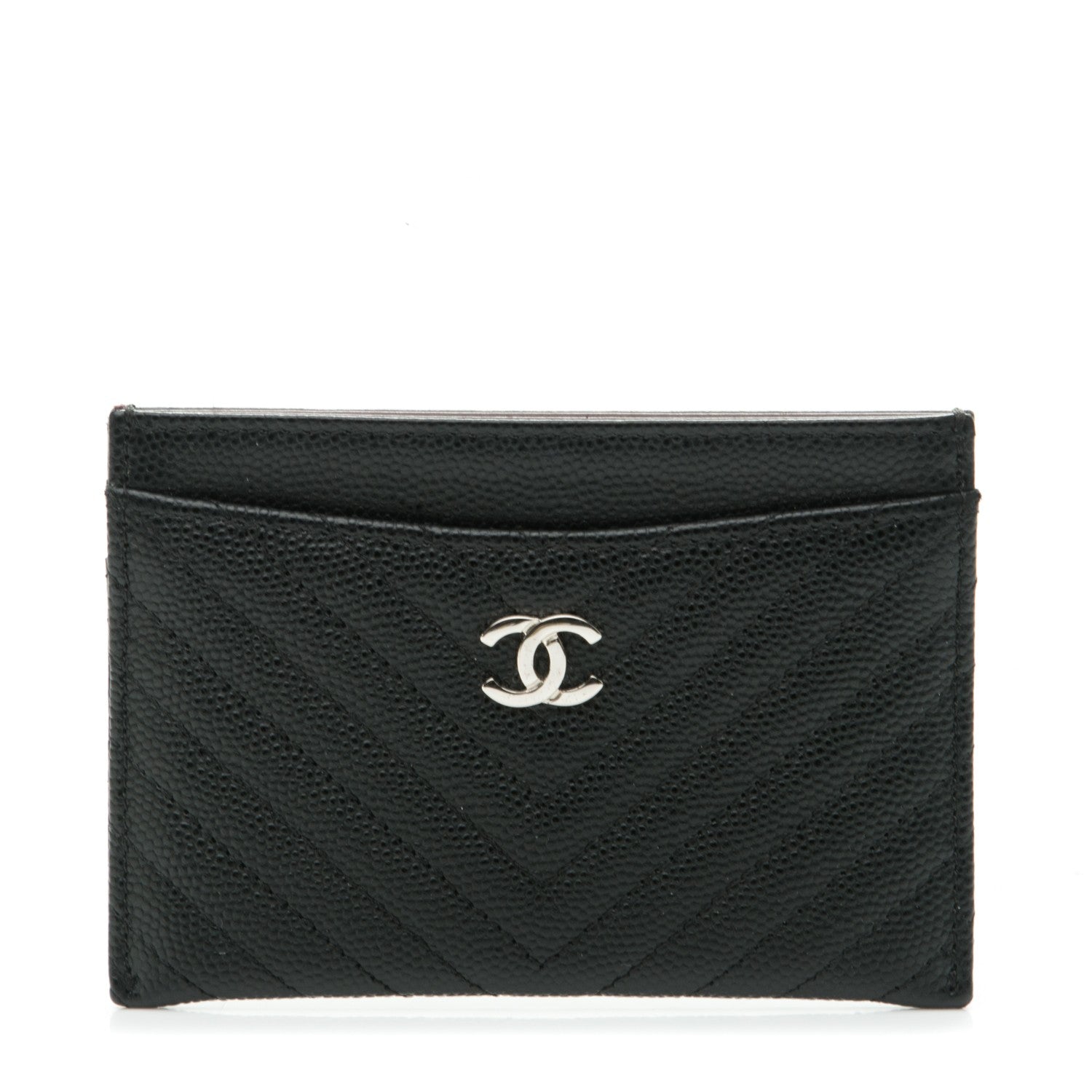 Chanel Caviar Chevron Quilted Card Holder Black 1 of 8
