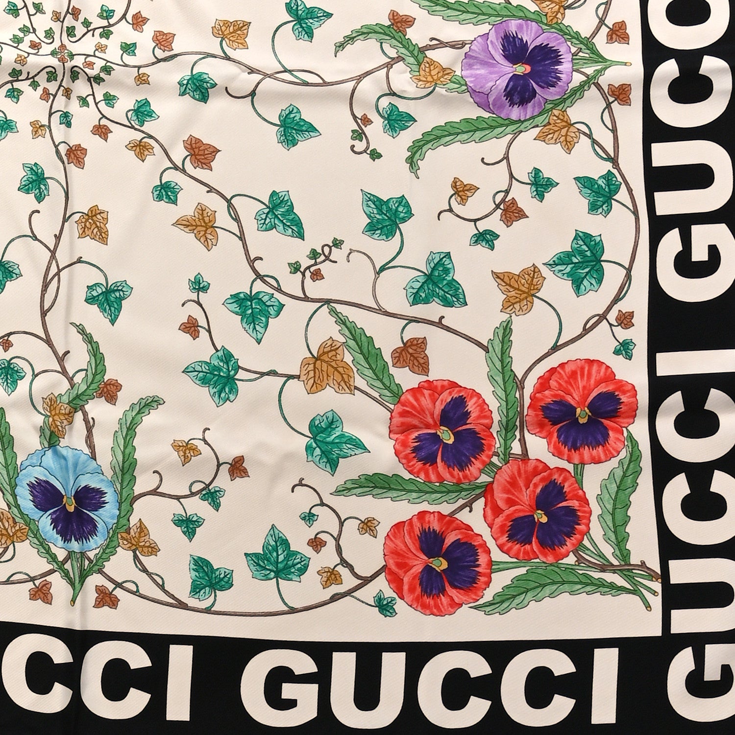 Gucci Silk Twill Voile Square Scarf Ivory Black 2 of 3