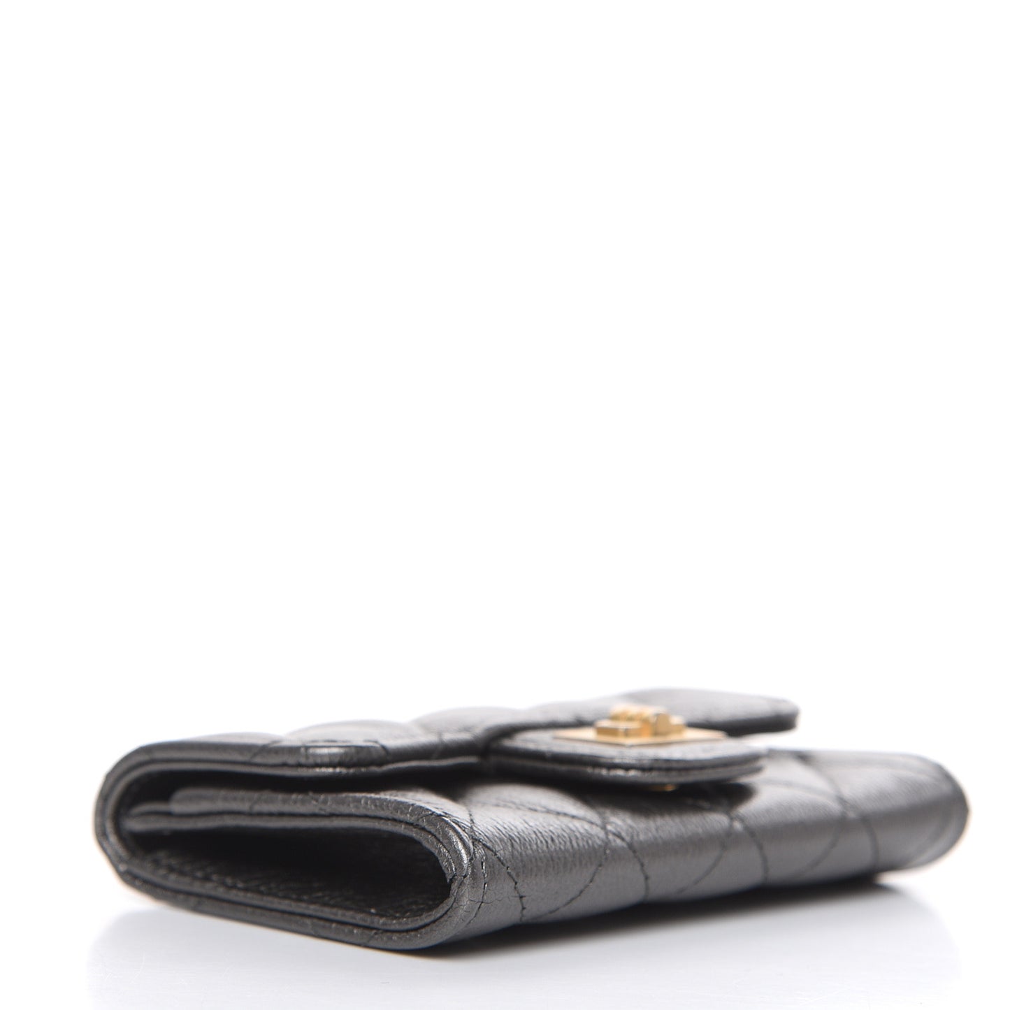 Metallic Calfskin Quilted Reissue Flap Card Holder Grey