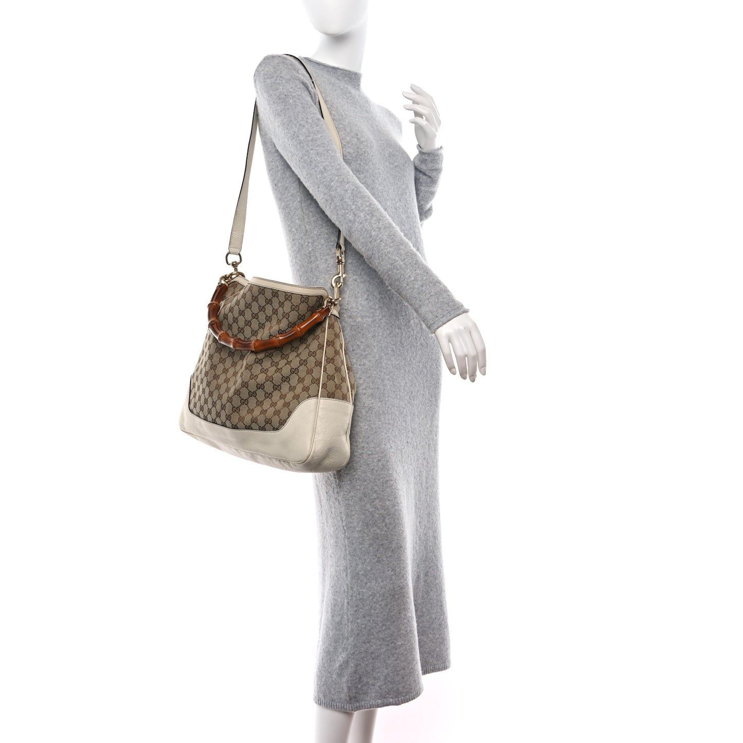 Monogram Medium Diana Bamboo Shoulder Bag Off White