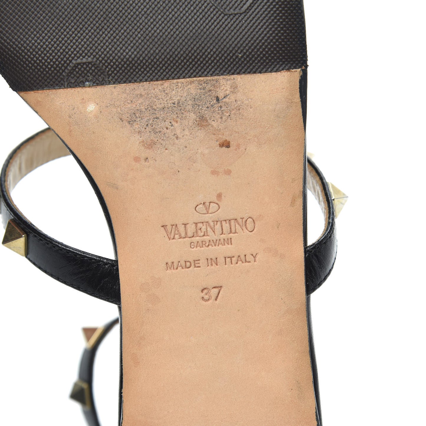 Calfskin Rockstud Ankle Strap Flat Sandals 37 Black