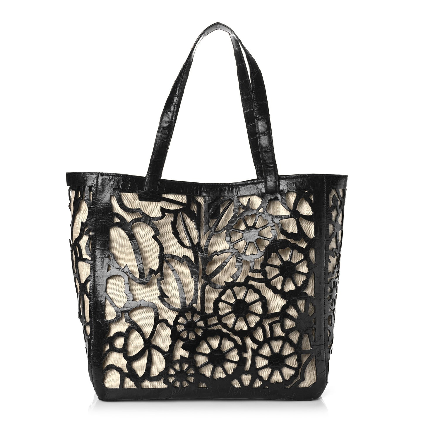 Canvas Crocodile Floral Laser Cut Tote Black