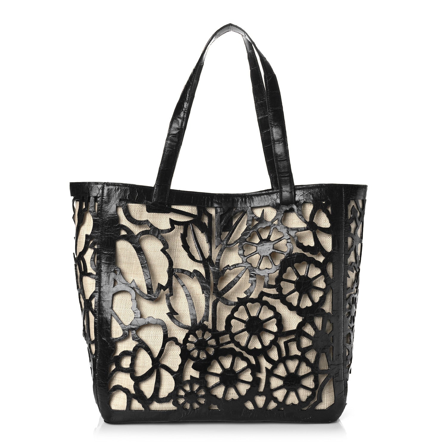 Nancy Gonzalez Canvas Crocodile Floral Laser Cut Tote Black 1 of 12