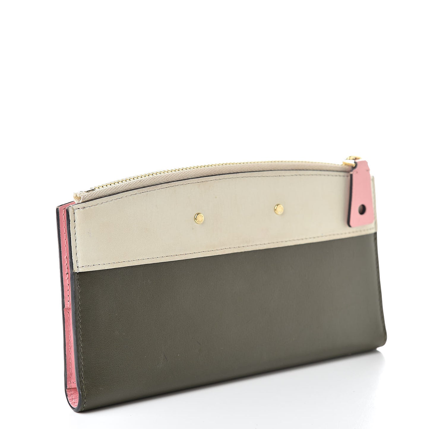 Calfskin City Steamer Wallet Kaki White