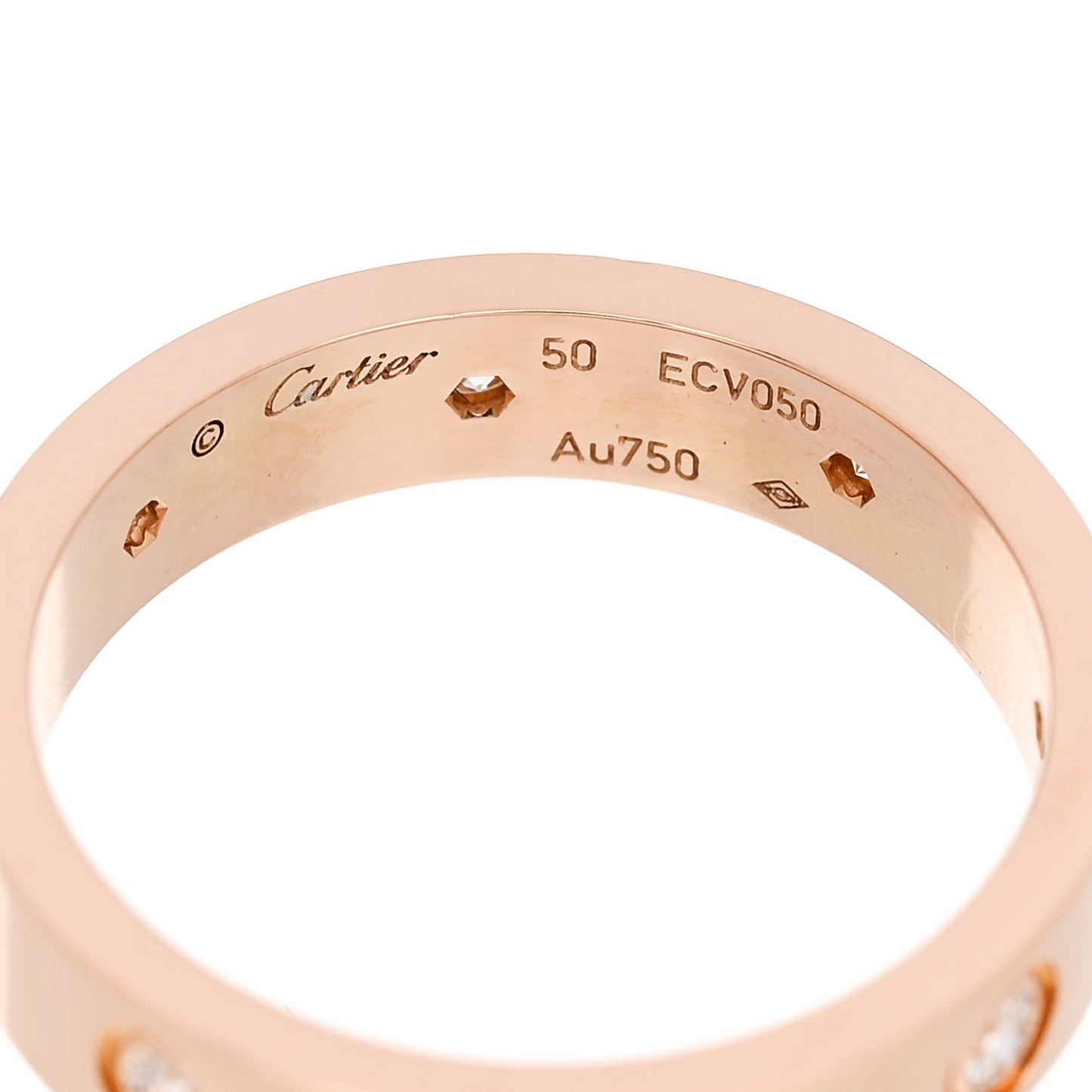 18K Pink Gold 8 Diamond 4mm LOVE Wedding Band Ring 50 5.25