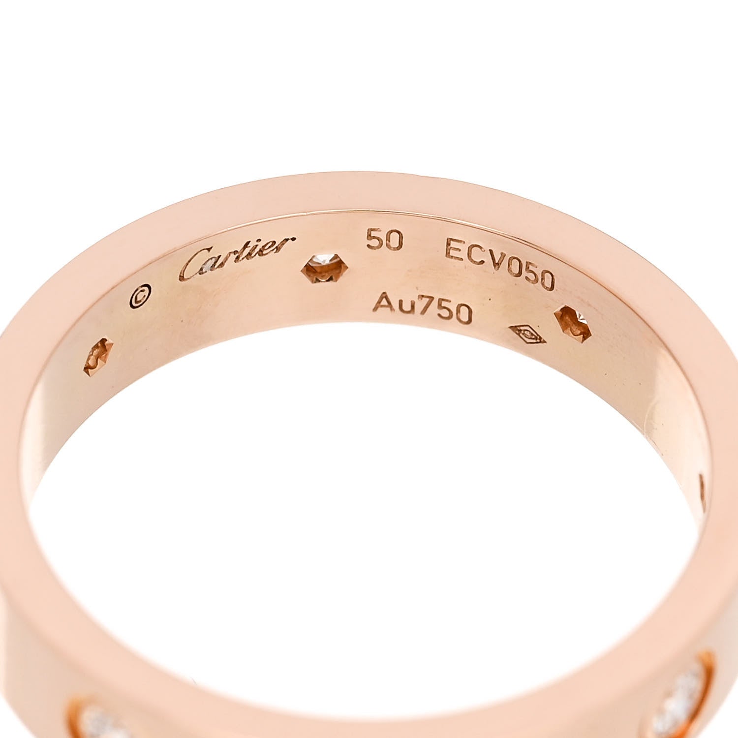 Cartier 18K Pink Gold 8 Diamond 4mm LOVE Wedding Band Ring 50 5.25 4 of 5