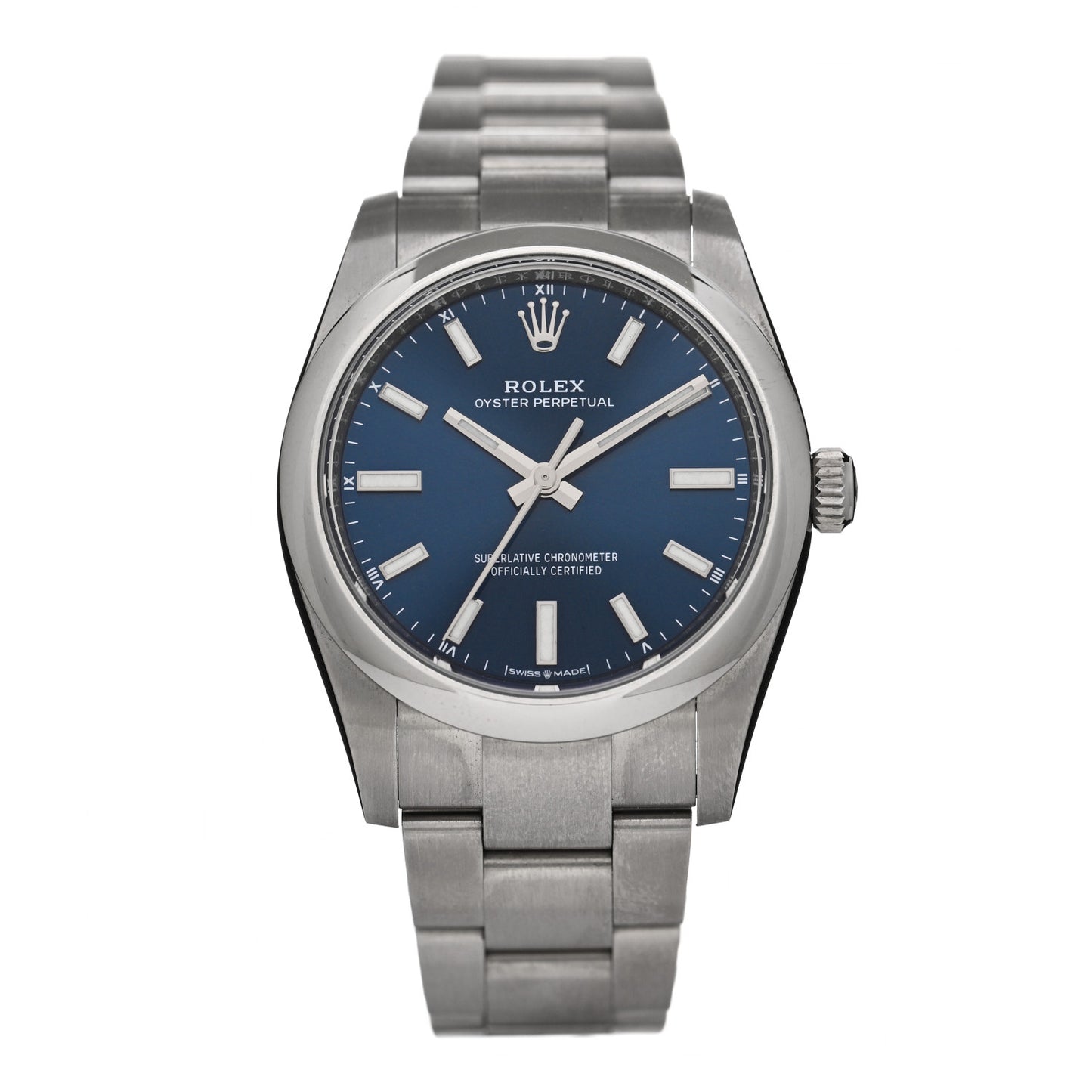 Stainless Steel 34mm Oyster Perpetual Watch Bright Blue