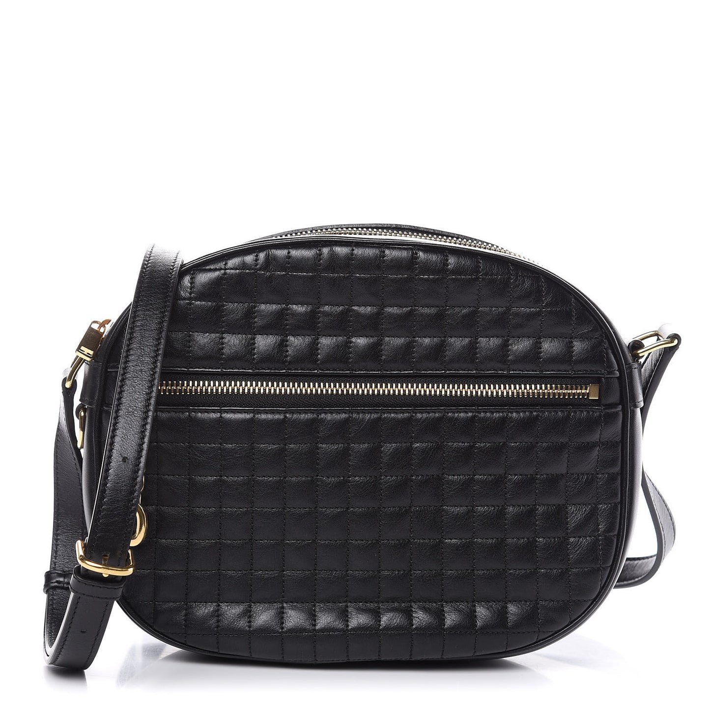 Calfskin Quilted Medium C Charm Bag Black