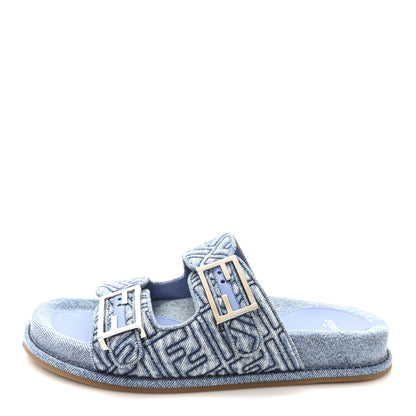 Fendi Denim FF Quilted Fendi Feel Buckled Slide Sandals 40 Blue 1 of 10